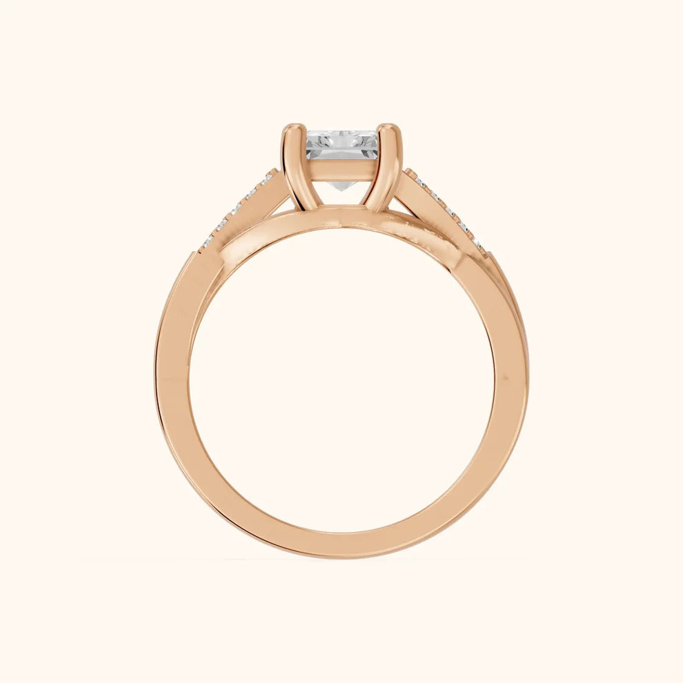 Veronica Twist Side Stone Radiant Diamond Engagement & Wedding Ring