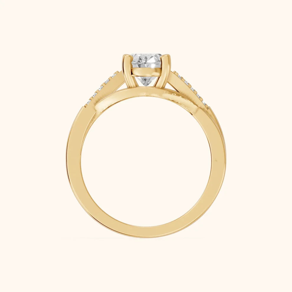 Veronica Twist Side Stone Oval Diamond Engagement & Wedding Ring