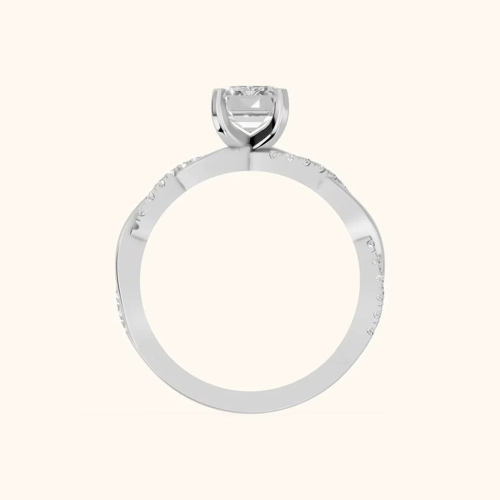 Twisted Side Stone Emerald Diamond Engagement & Wedding Ring