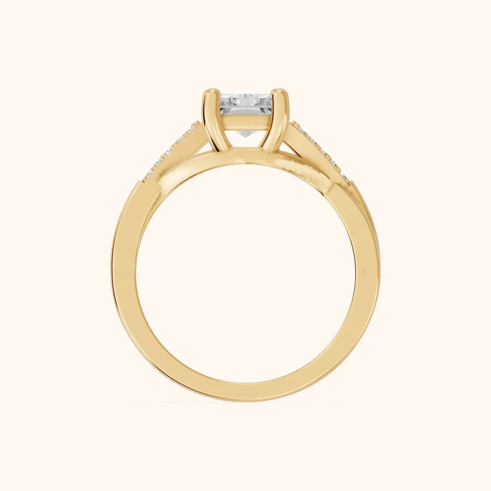 Veronica Twist Side Stone Radiant Diamond Engagement & Wedding Ring