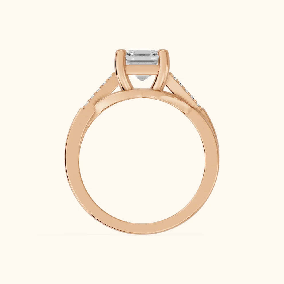 Veronica Twist Side Stone Asscher Diamond Engagement & Wedding Ring