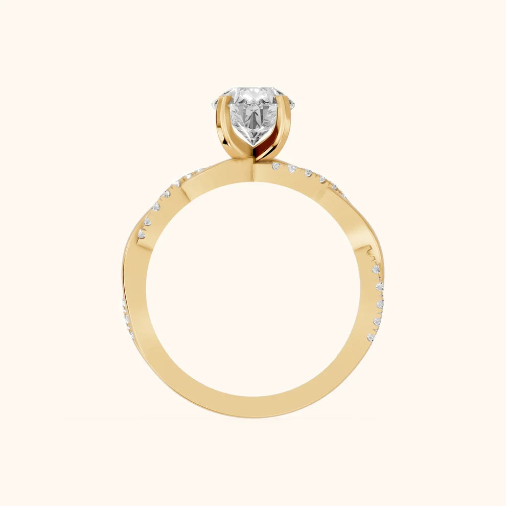 Twisted Side Stone Pear Diamond Engagement & Wedding Ring