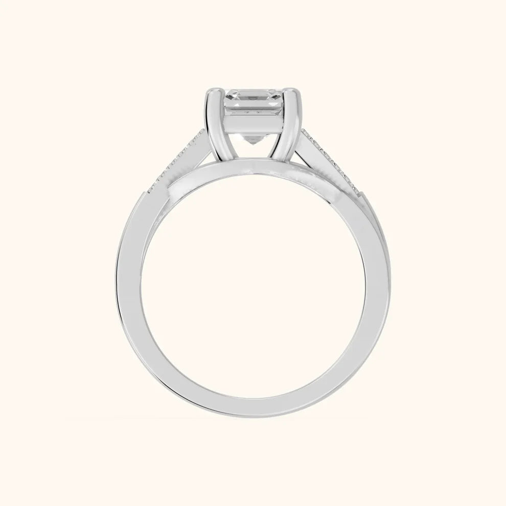 Veronica Twist Side Stone Asscher Diamond Engagement & Wedding Ring