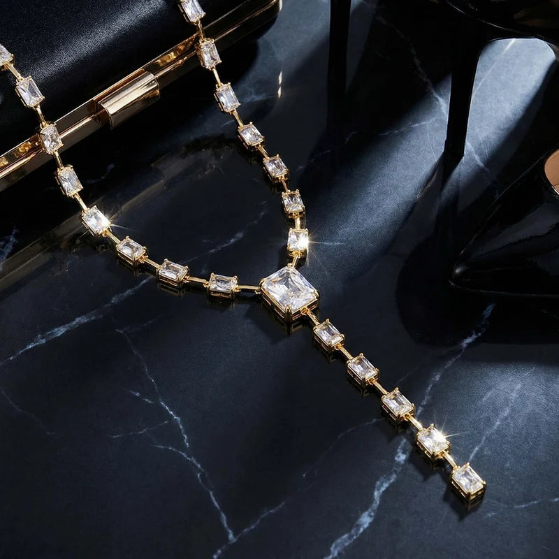 Emerald Cut Diamond  Drop Necklace