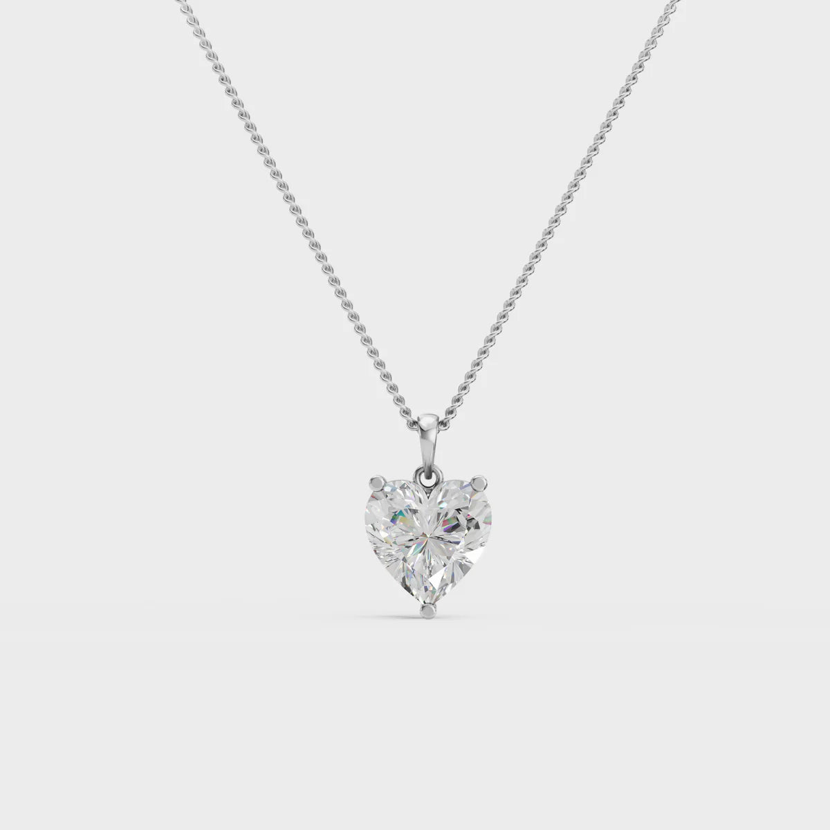 Classic Heart Solitaire Diamond Pendant Necklace in 925 Sterling Silver