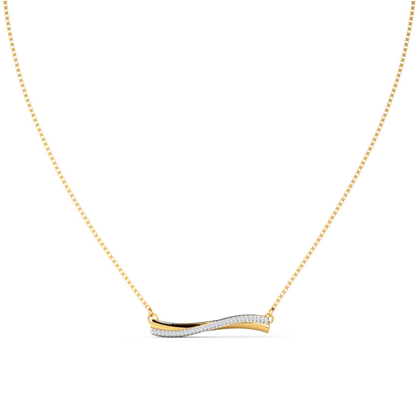 Wave Bar Diamond Pendant Necklace in Yellow Gold