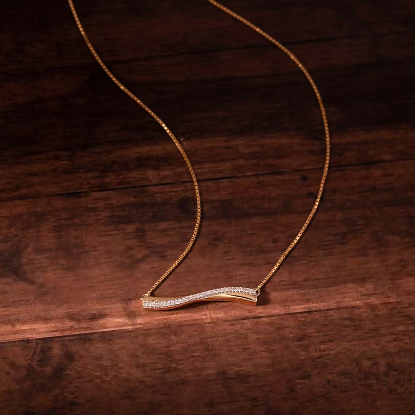 Wave Bar Diamond Pendant Necklace in Yellow Gold