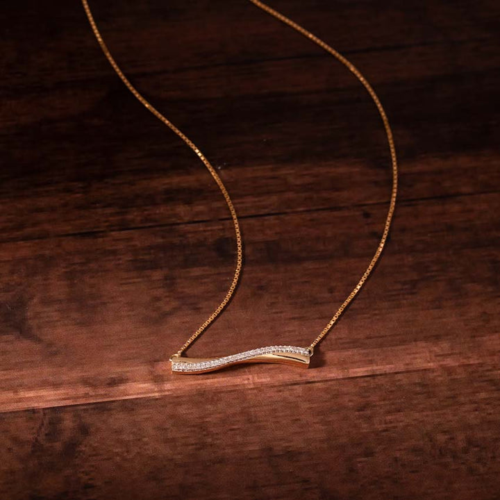 Wave Bar Diamond Pendant Necklace in Yellow Gold