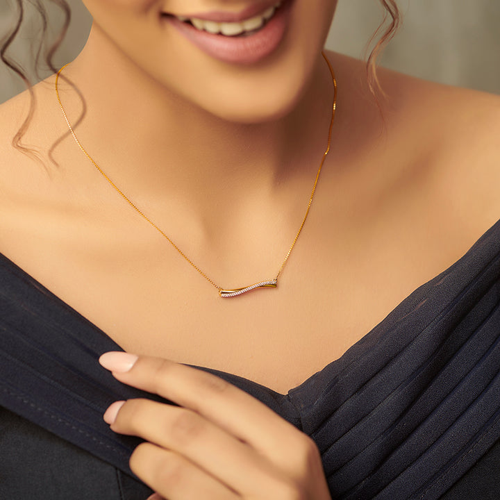 Wave Bar Diamond Pendant Necklace in Yellow Gold