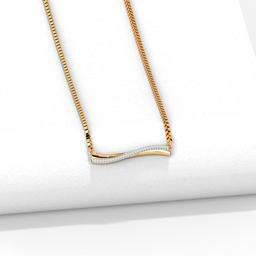 Wave Bar Diamond Pendant Necklace in Yellow Gold