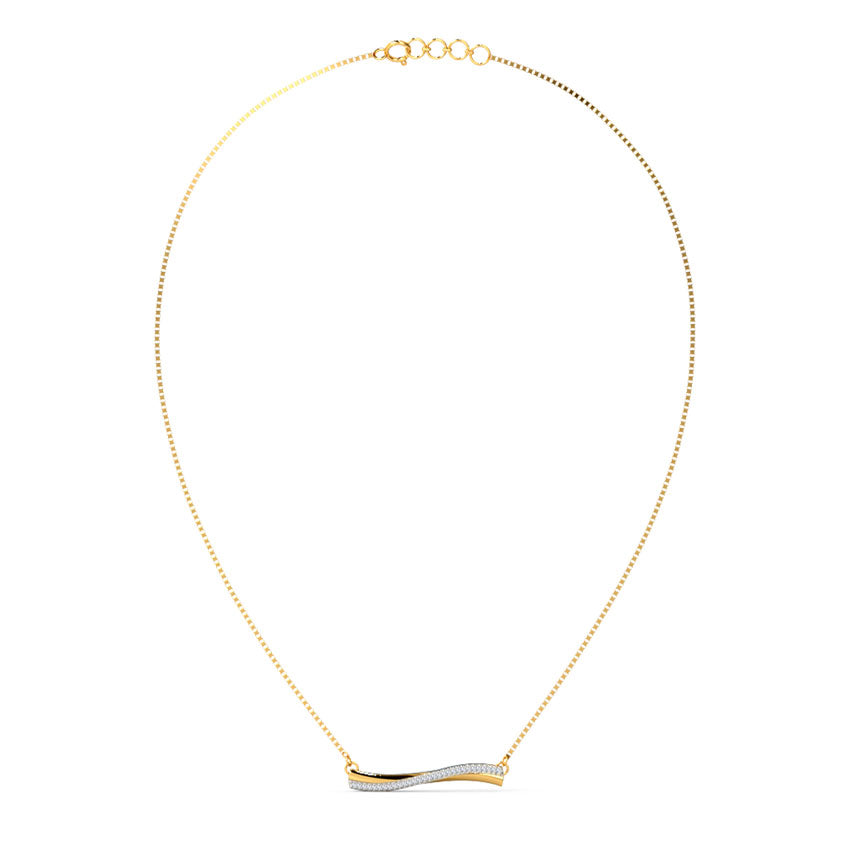 Wave Bar Diamond Pendant Necklace in Yellow Gold