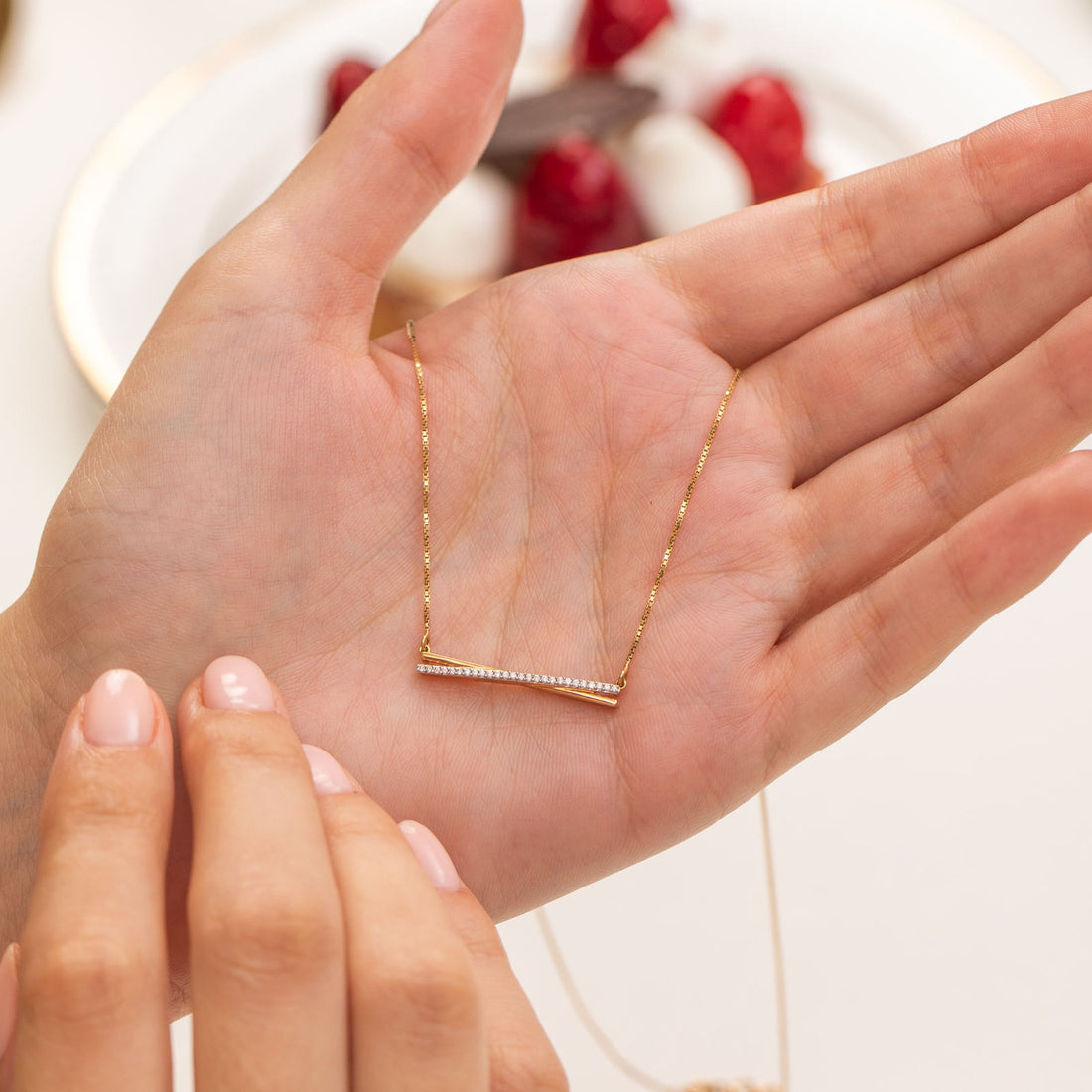 Full Pavé Curved Bar Diamond Necklace in Yellow Gold