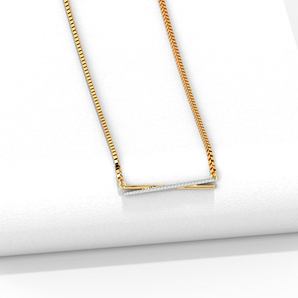 Full Pavé Curved Bar Diamond Necklace in Yellow Gold