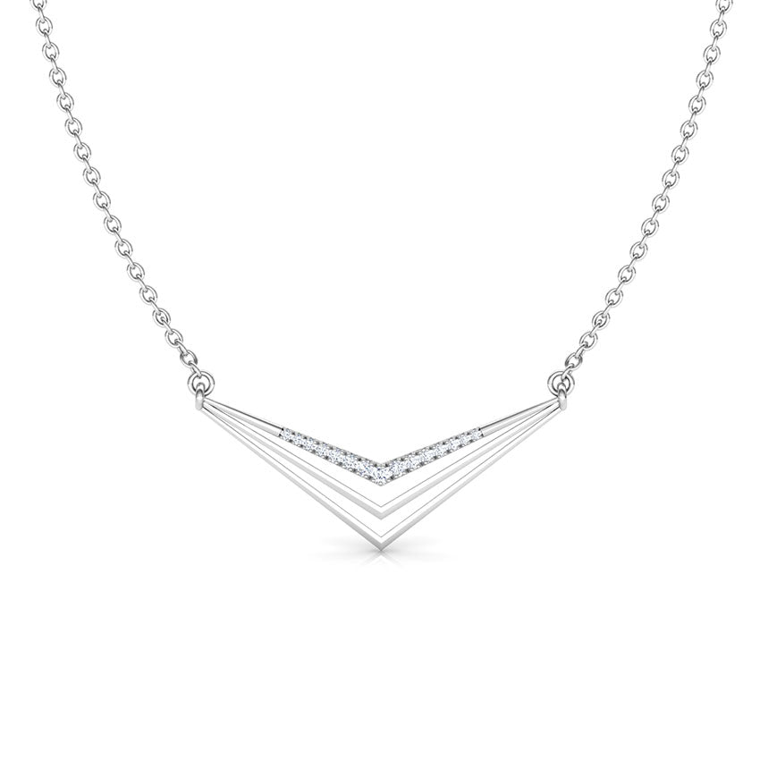 Triple Chevron V Diamond Pendant Necklace