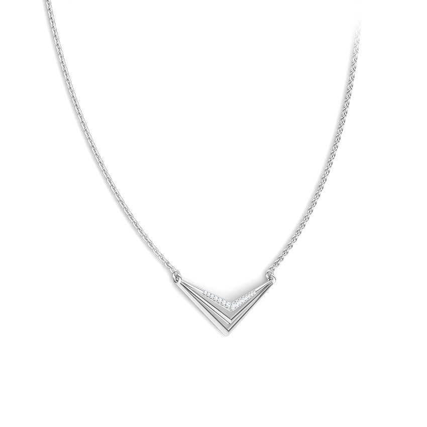 Triple Chevron V Diamond Pendant Necklace