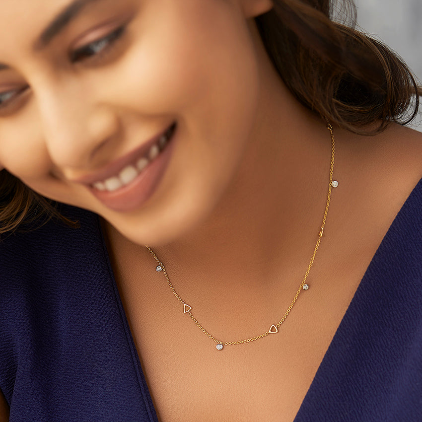 Geometric Triangle & Diamond Station Necklace