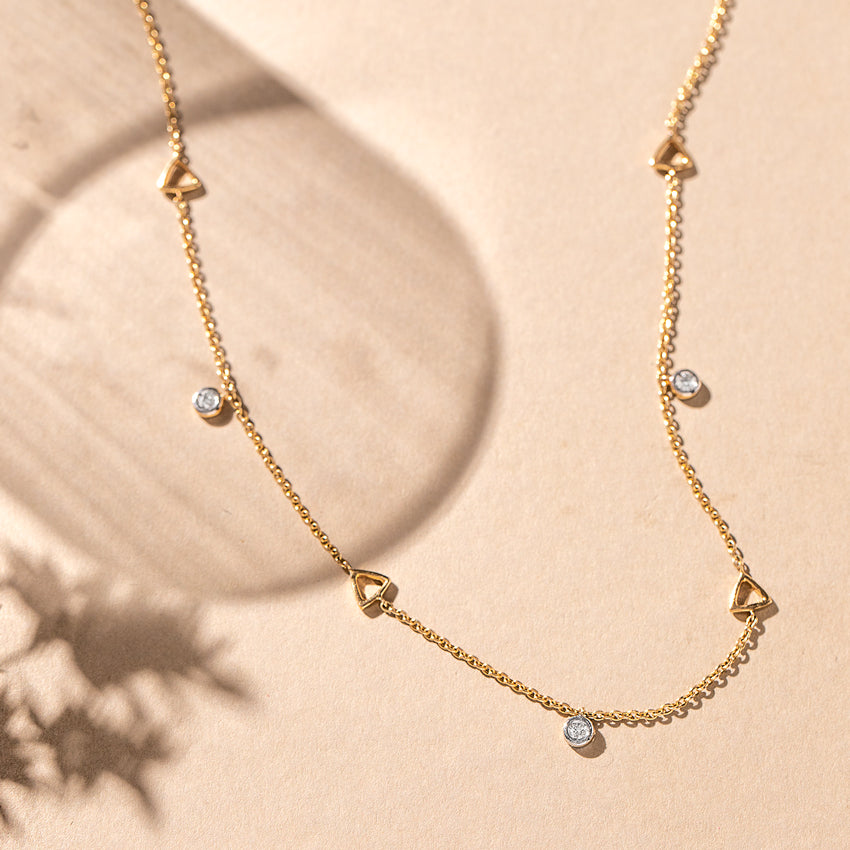 Geometric Triangle & Diamond Station Necklace