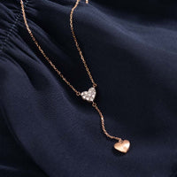 Rose Gold Double Heart Diamond Lariat Necklace