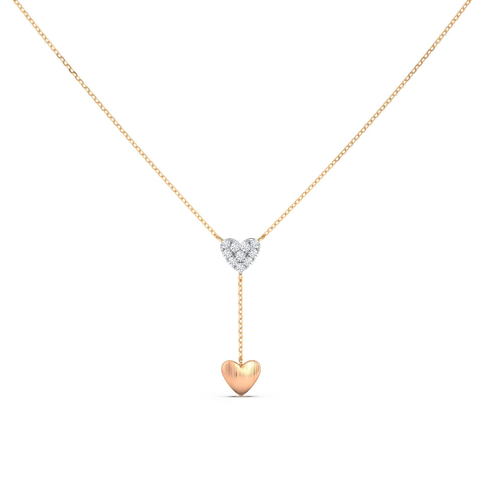 Rose Gold Double Heart Diamond Lariat Necklace