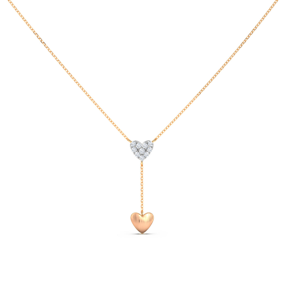 Rose Gold Double Heart Diamond Lariat Necklace