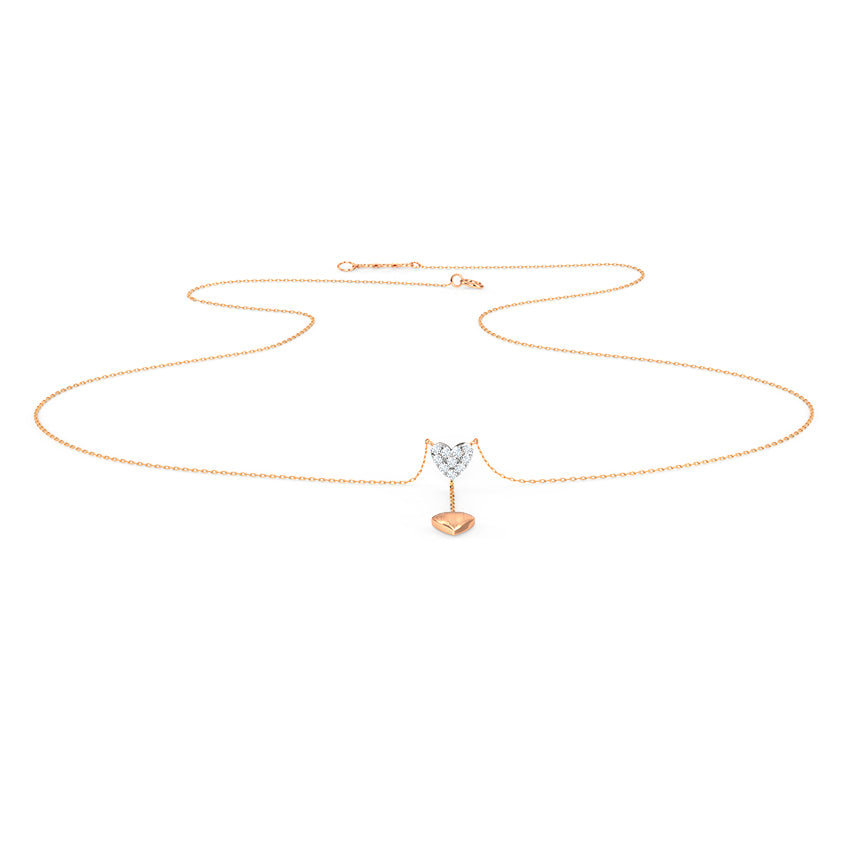 Rose Gold Double Heart Diamond Lariat Necklace