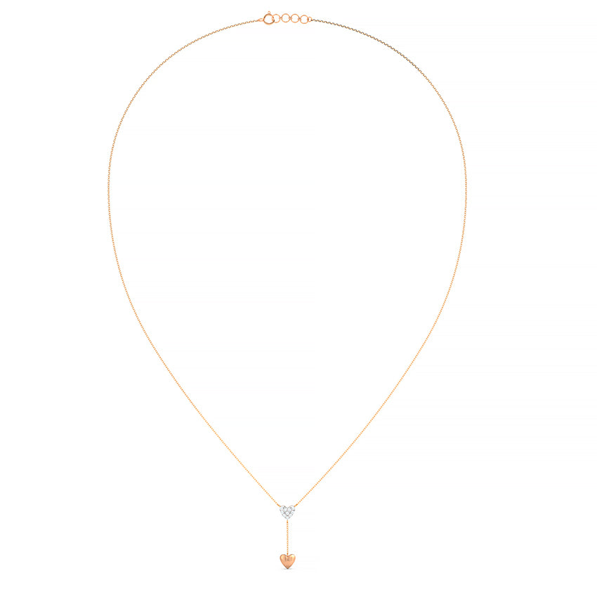 Rose Gold Double Heart Diamond Lariat Necklace