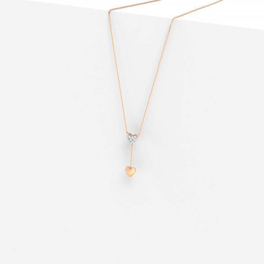 Rose Gold Double Heart Diamond Lariat Necklace