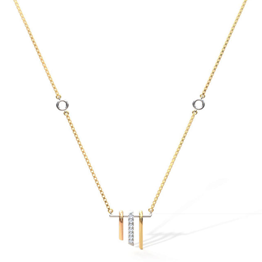 Tri-Tone Hanging Bar Diamond Pendant Necklace in Three-Tone Gold