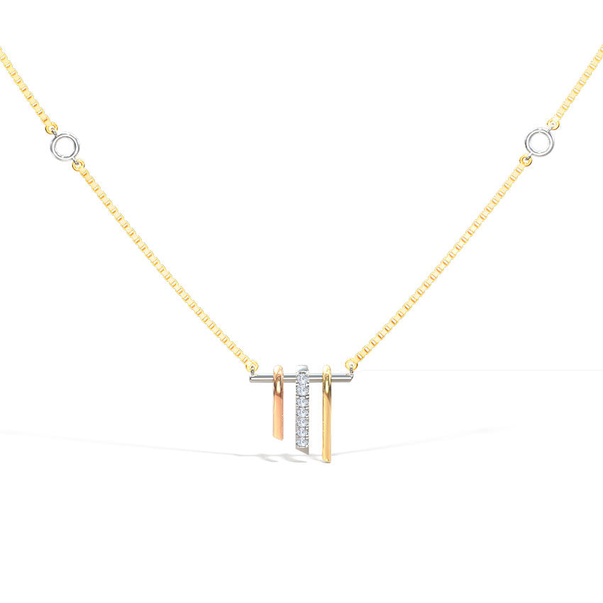 Tri-Tone Hanging Bar Diamond Pendant Necklace in Three-Tone Gold