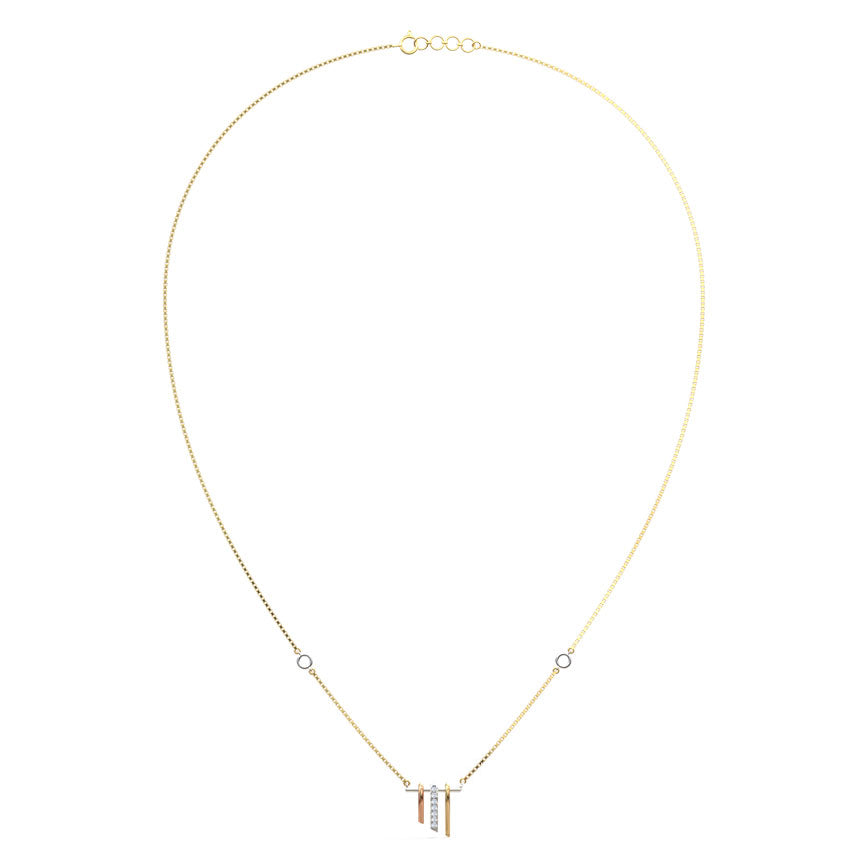 Tri-Tone Hanging Bar Diamond Pendant Necklace in Three-Tone Gold