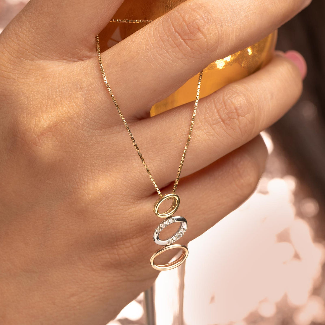 Trinità — Three-Tone Gold Triple Oval Diamond Pendant Necklace