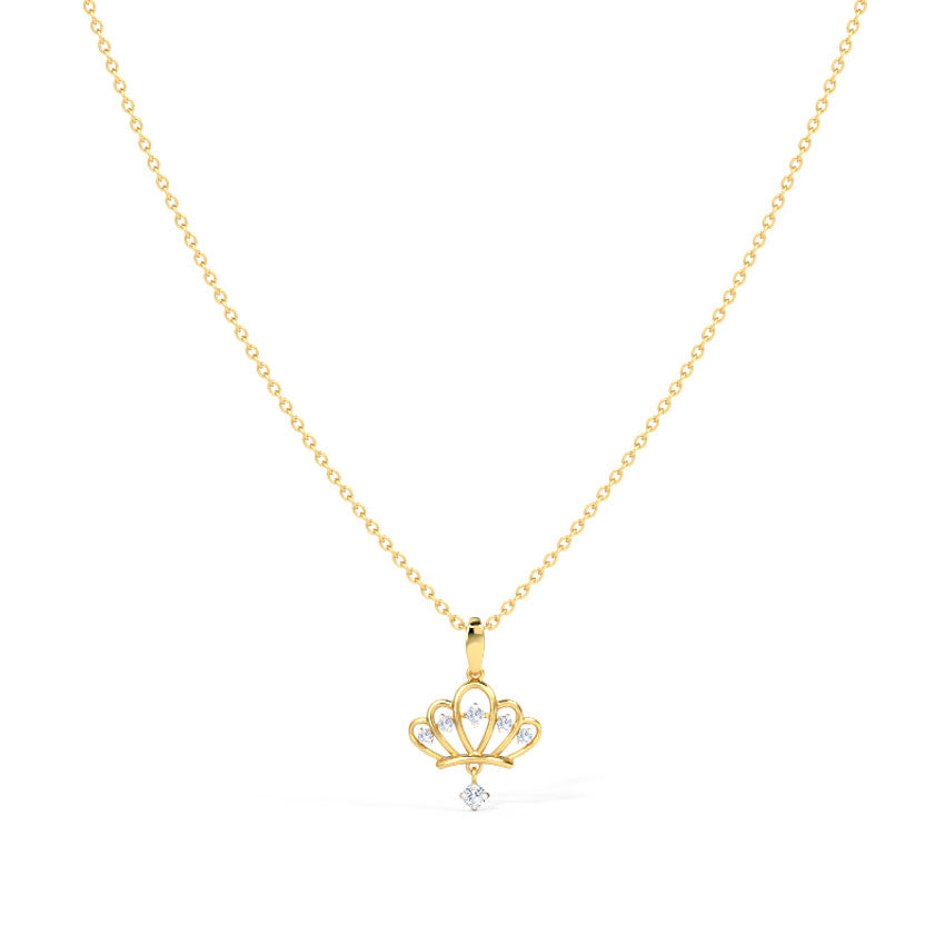 Corona — Yellow Gold Open Crown Diamond Pendant Necklace