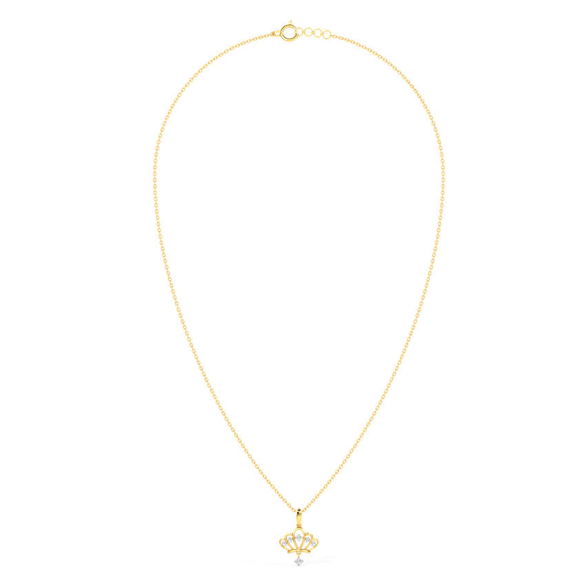 Corona — Yellow Gold Open Crown Diamond Pendant Necklace
