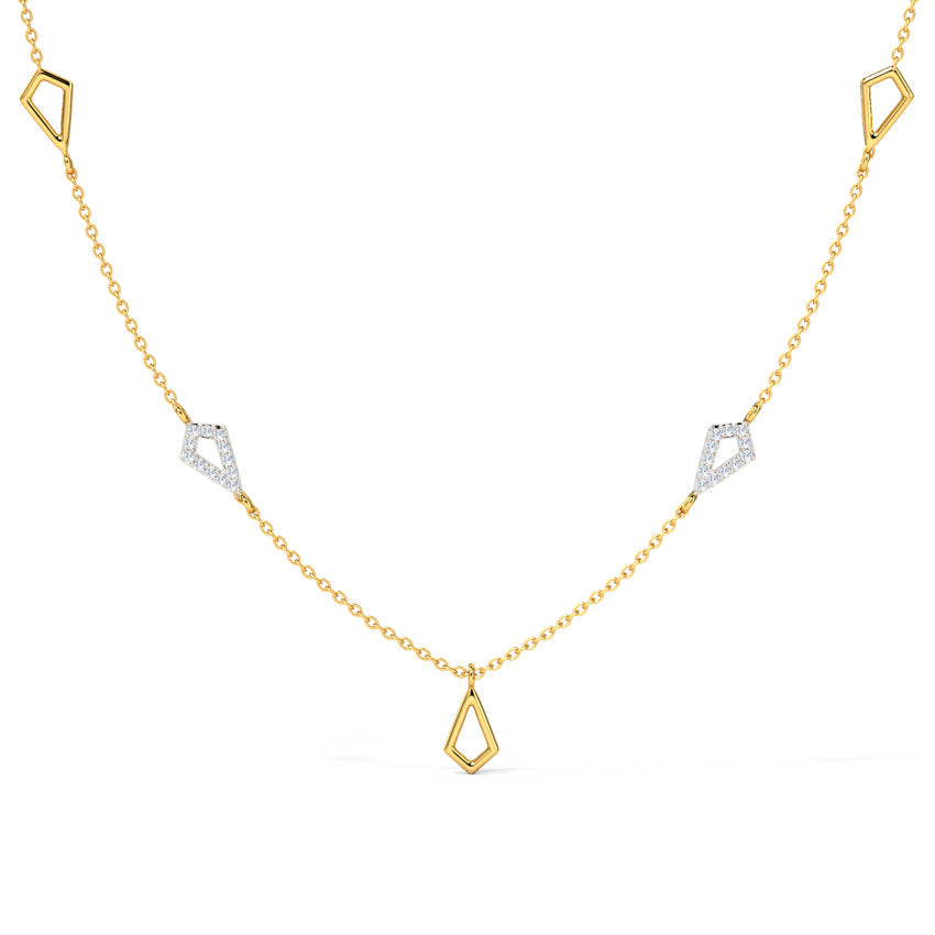 Kite Shape Station Diamond Necklace in Yellow Gold