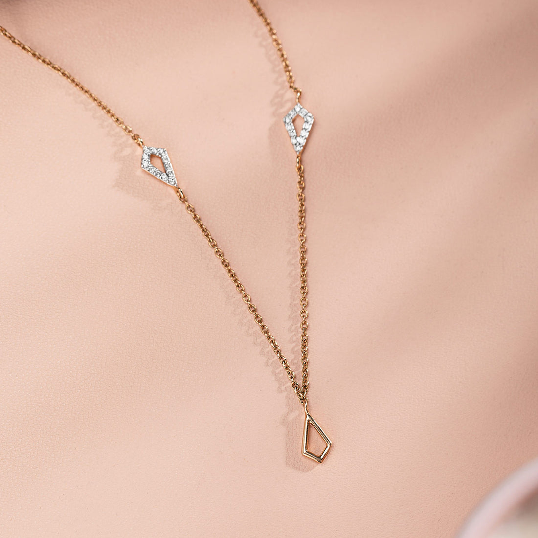 Kite Shape Station Diamond Necklace in Yellow Gold