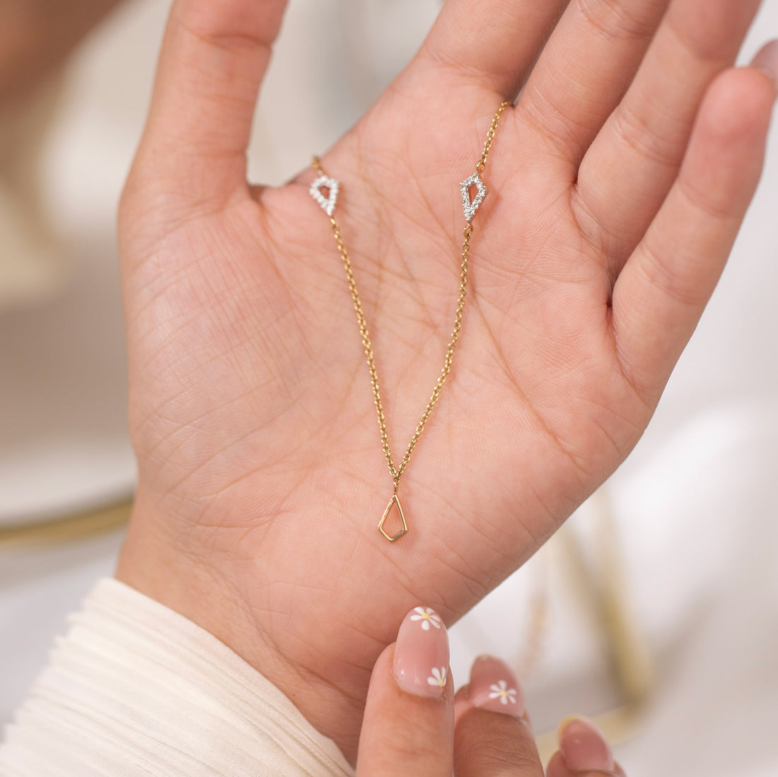 Kite Shape Station Diamond Necklace in Yellow Gold