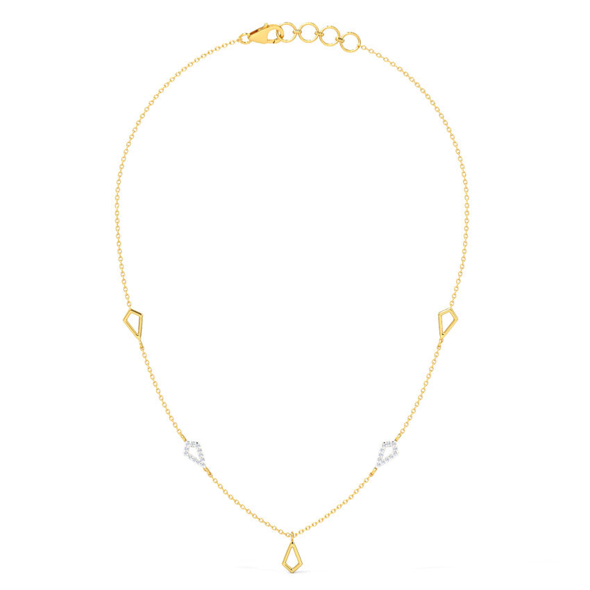 Kite Shape Station Diamond Necklace in Yellow Gold