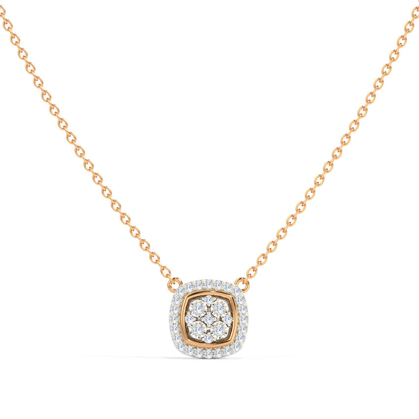 Coussin Halo — Rose Gold Cushion Halo Cluster Diamond Pendant Necklace