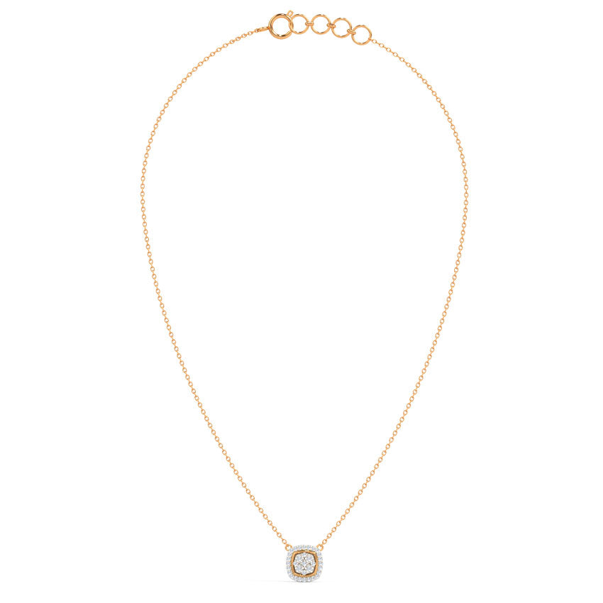 Coussin Halo — Rose Gold Cushion Halo Cluster Diamond Pendant Necklace