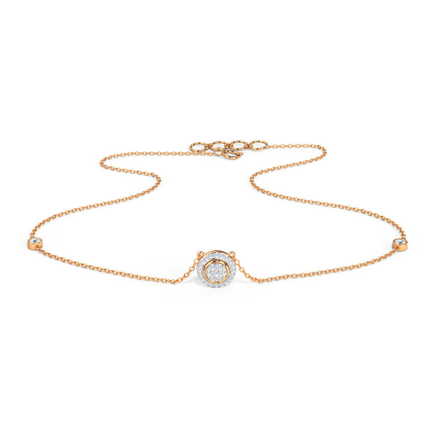 Soleil Halo — Rose Gold Pavé Diamond Circle Pendant Necklace with Bezel Station Chain