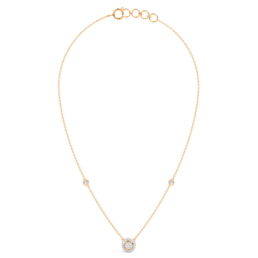 Soleil Halo — Rose Gold Pavé Diamond Circle Pendant Necklace with Bezel Station Chain