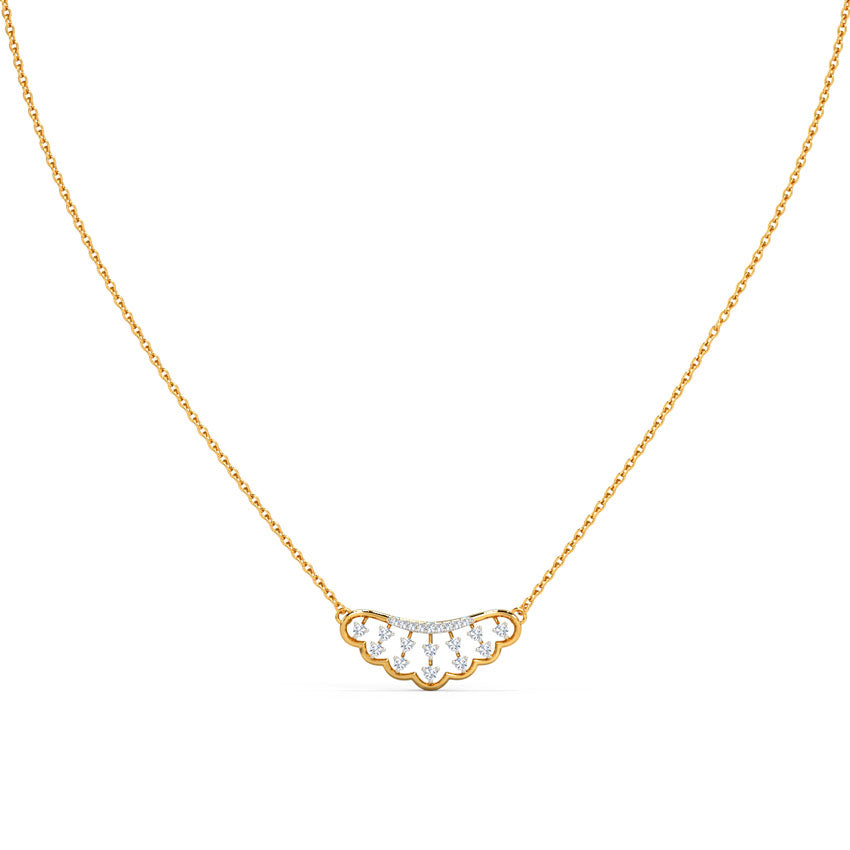 Éventail — Yellow Gold Scallop Fan Diamond Pendant Necklace