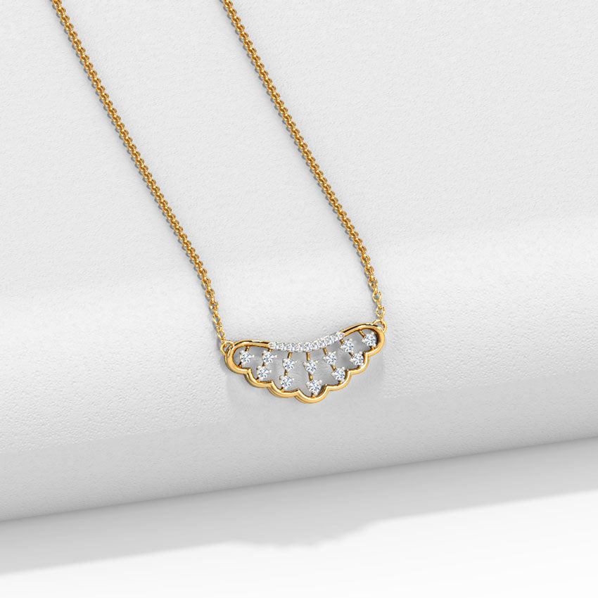 Éventail — Yellow Gold Scallop Fan Diamond Pendant Necklace