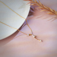 Floral Vine Pearl & Diamond Lariat Y-Drop Necklace in Yellow Gold