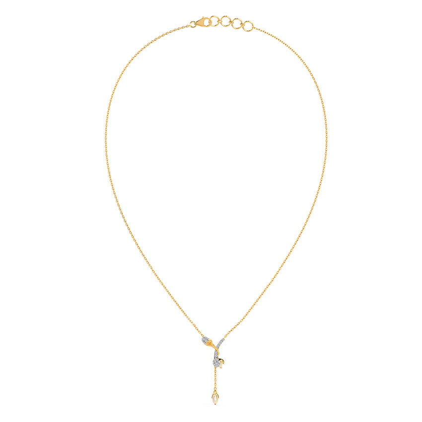 Floral Vine Pearl &amp; Diamond Lariat Y-Drop Necklace in Yellow Gold