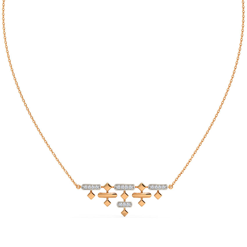 Rose Gold Geometric Diamond Bar Cascade Pendant Necklace