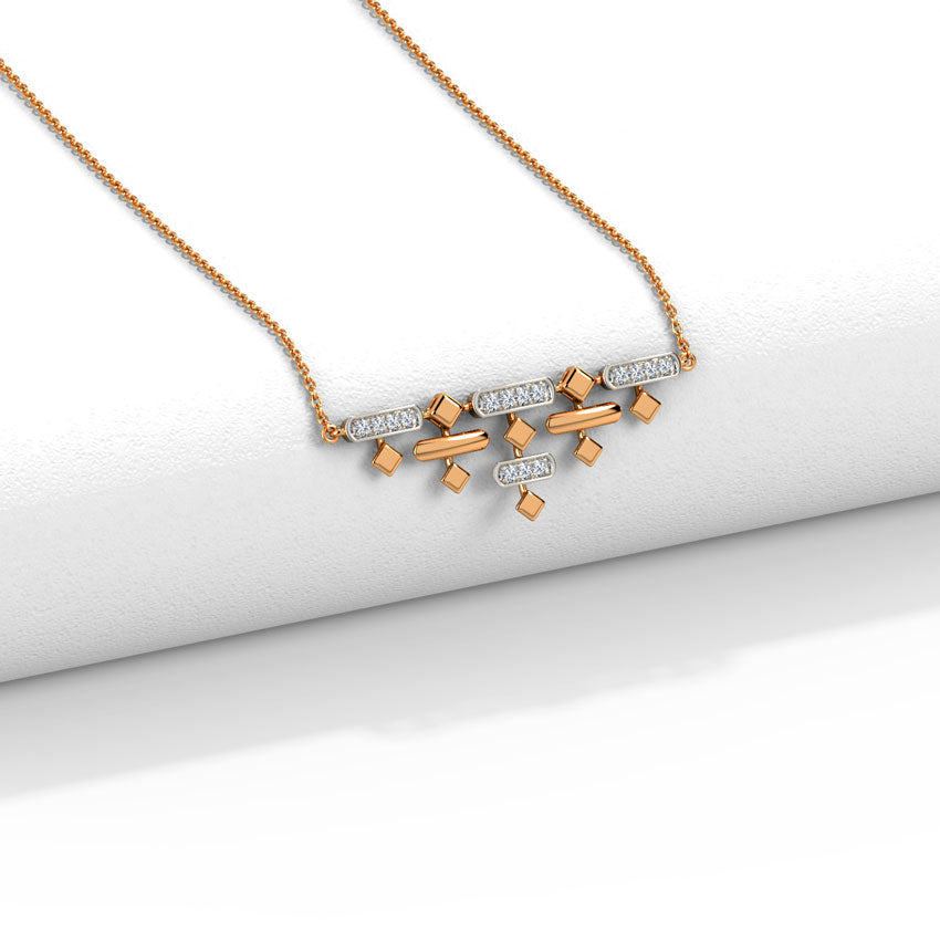Rose Gold Geometric Diamond Bar Cascade Pendant Necklace