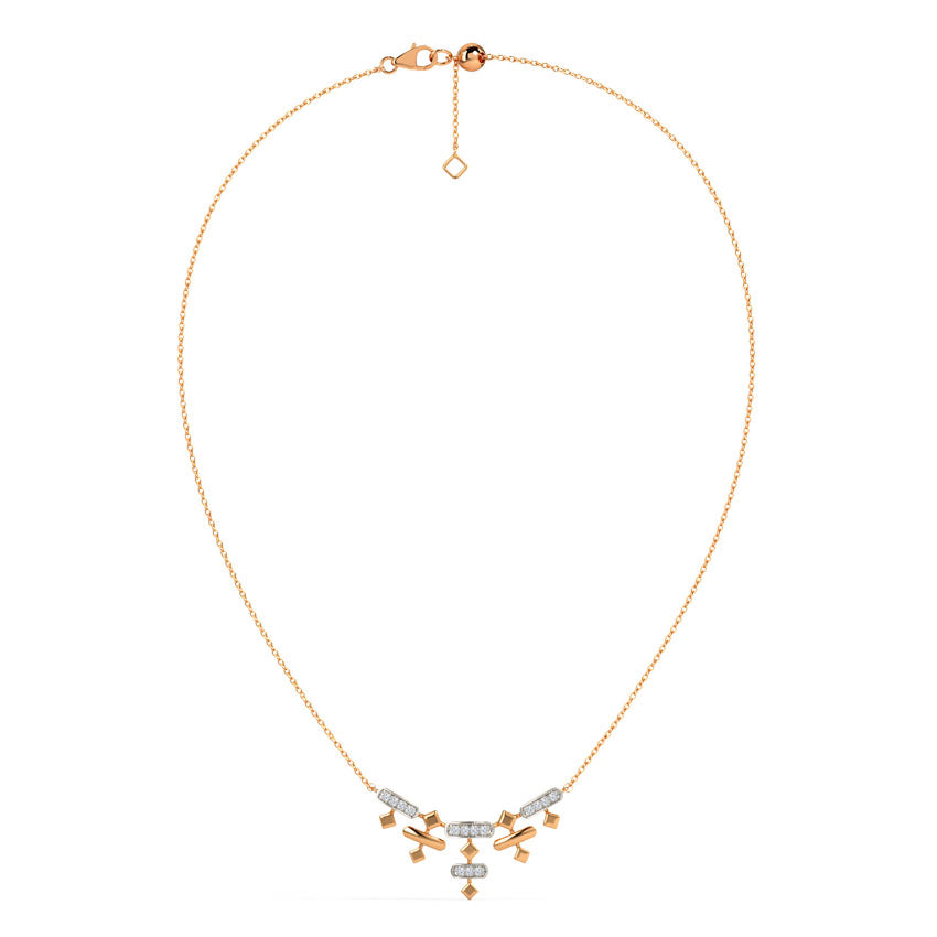 Rose Gold Geometric Diamond Bar Cascade Pendant Necklace
