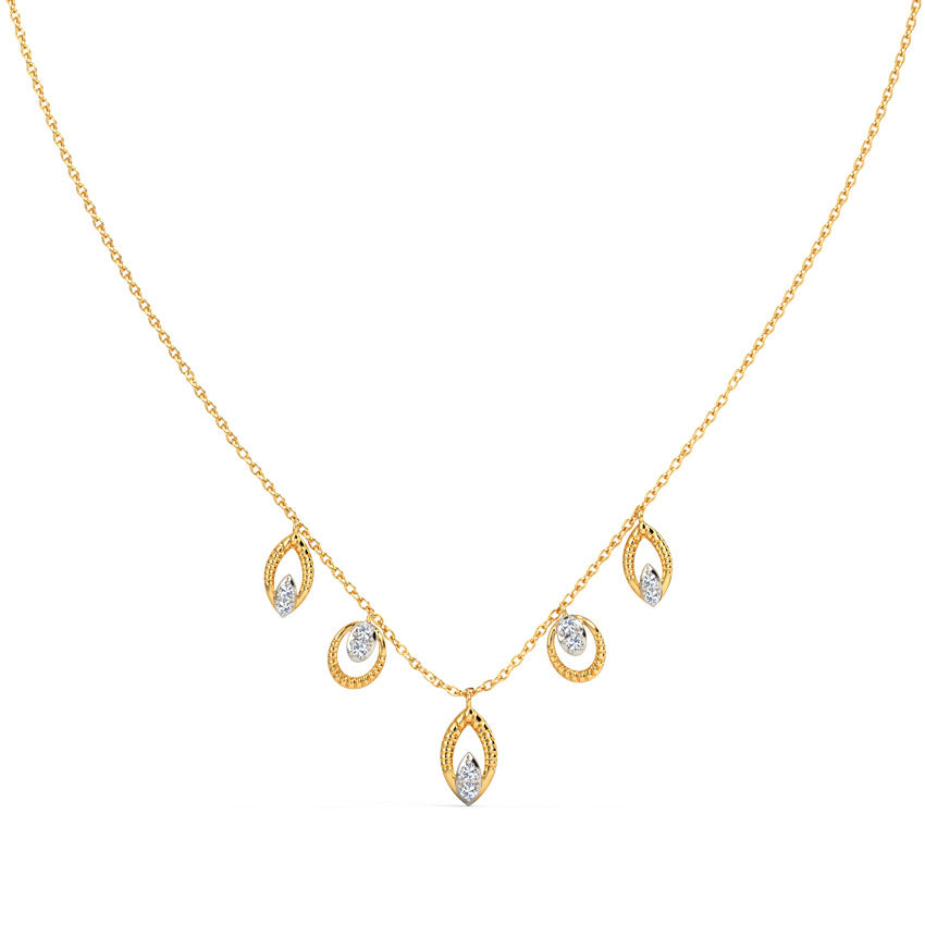 Yellow Gold Five-Station Diamond Navette Charm Necklace