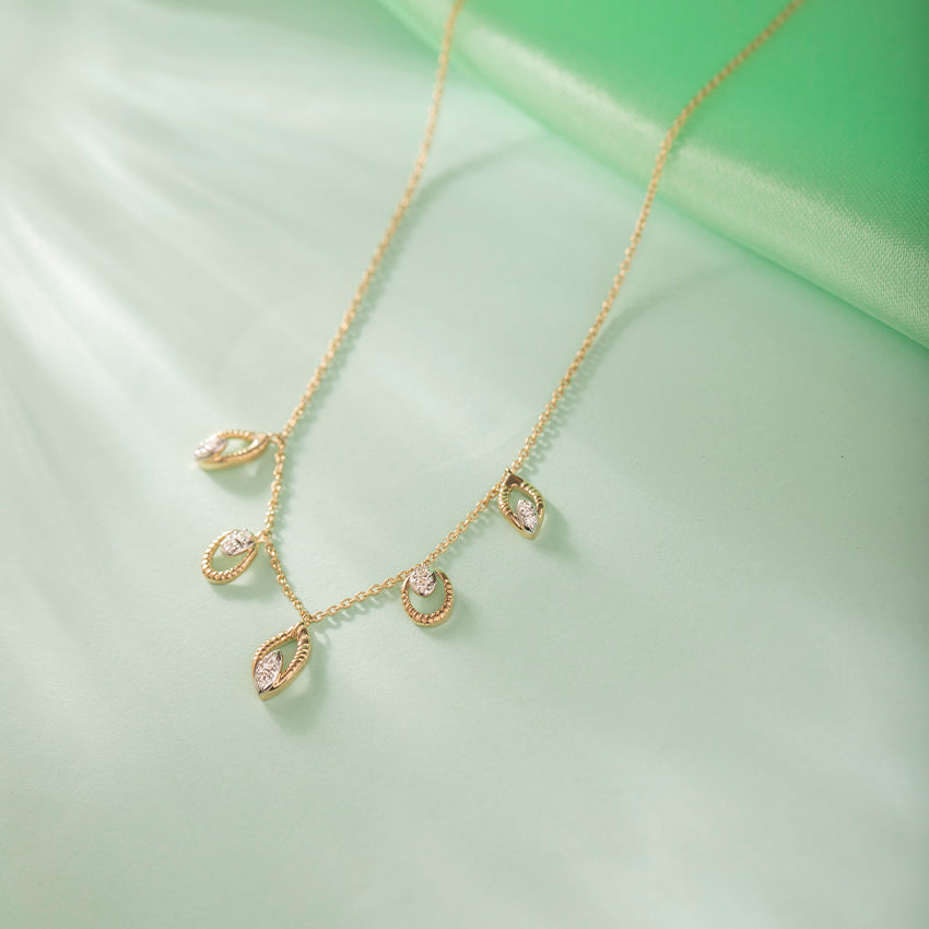 Yellow Gold Five-Station Diamond Navette Charm Necklace